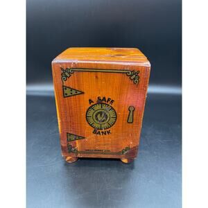 Vintage Wells Fargo & Co Wood Hinged Bank " A Safe Bank "